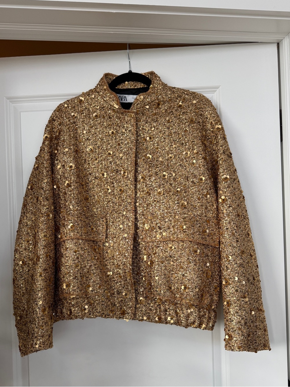 Zara Gold Sequin Bouclé Blazer Jacket
